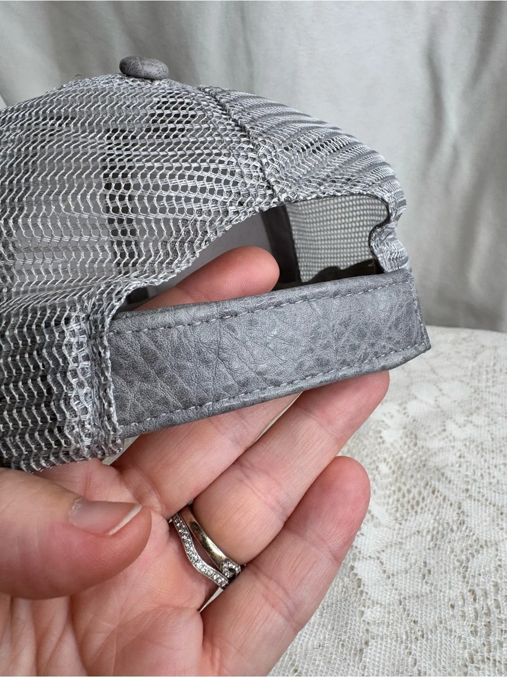 C.C Gray Distressed Faux Leather Mesh Trucker Hat Adjustable Baseball Cap